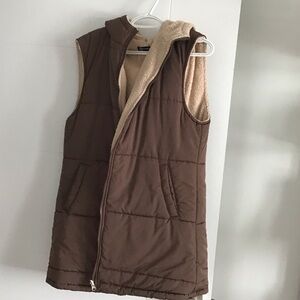Brown Sherpa-Lined Quilted Vest